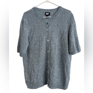 100% Linen Lands' End Heather Blue Cardigan Short Sleeve Cardigan Sweater